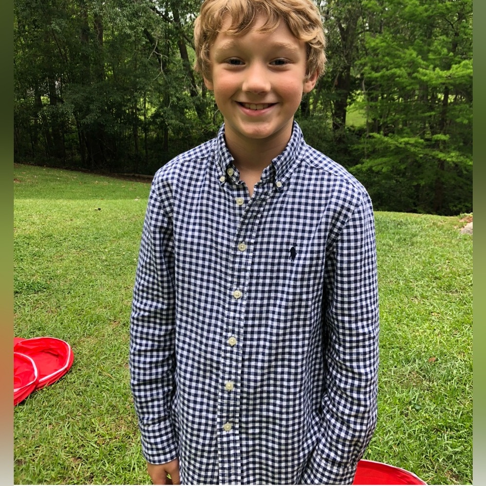 Ralph Lauren Linen Navy & White Plaid Button Up